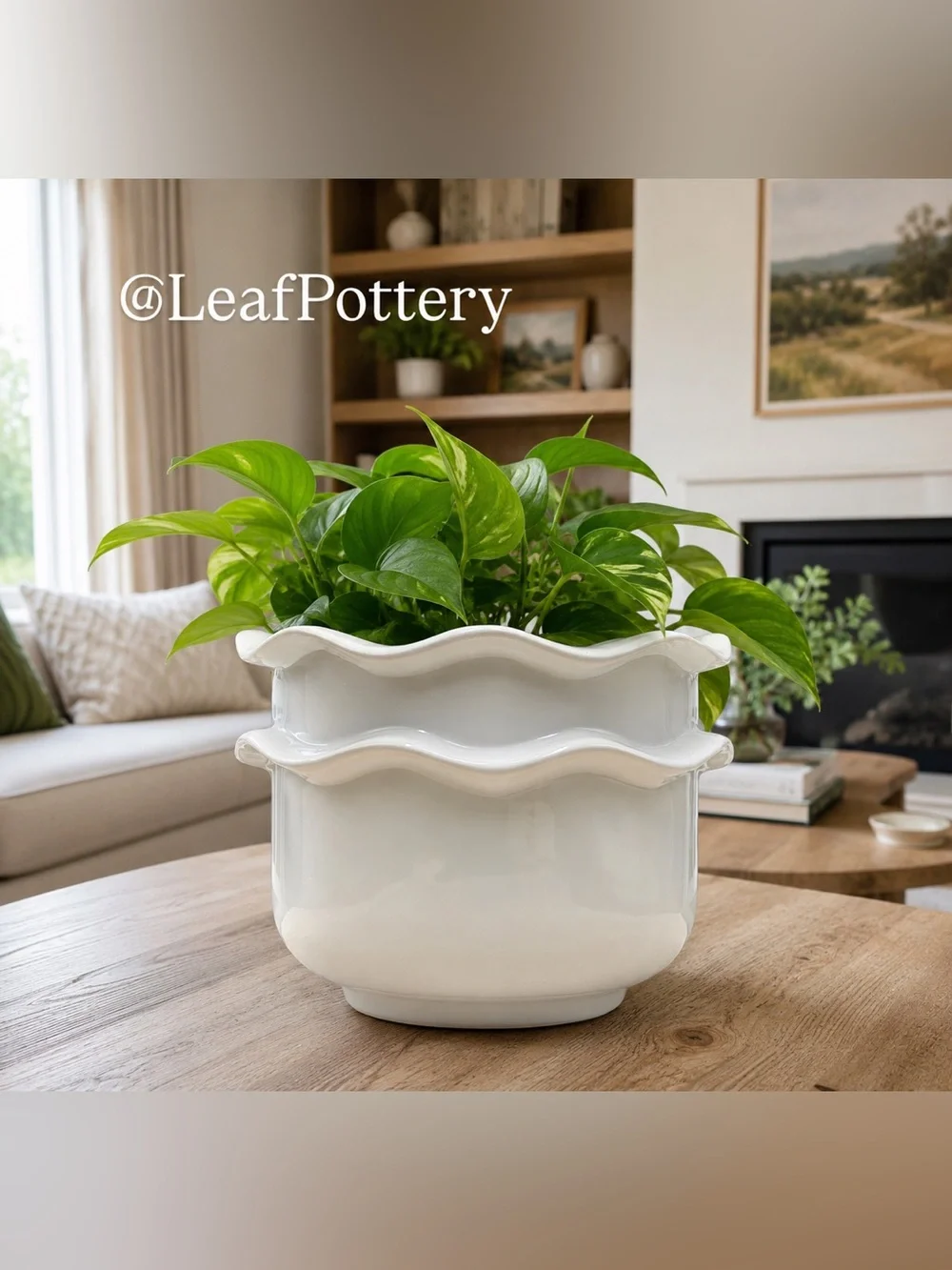 Scalloped Ceramic Planter with Drainage Hole, Small White Plant Pot 4.5 Inch